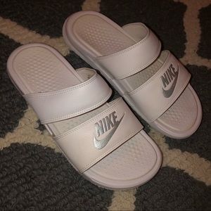 White Double Strap Nike Slides